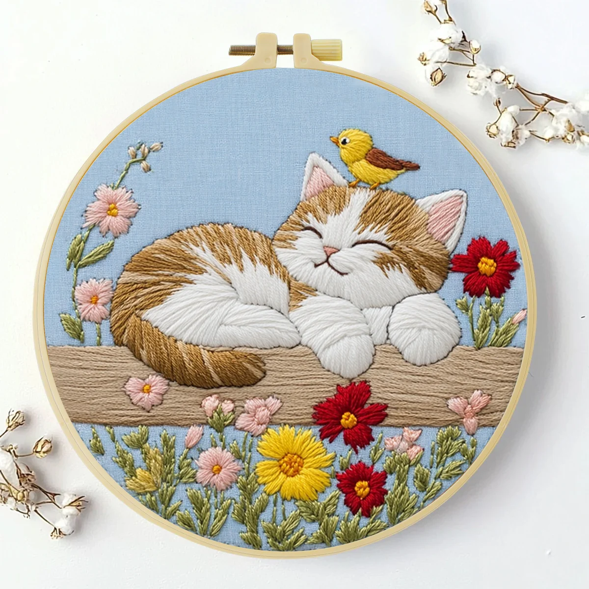 1 Stück 20X20CM/15X15CM 7,87/6,3 Zoll Die kleine Katze im Garten Taschen-Stickerei-Starter-Kit DIY-Kit DIY-Stickerei-Set Handarbeiten – Detail 1