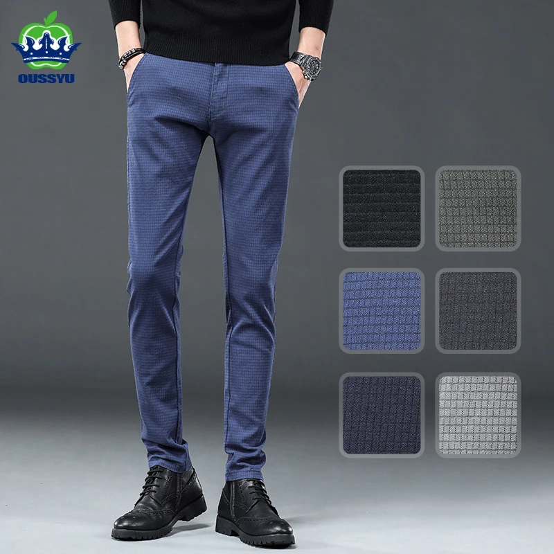 

2024 New Spring Summer Men's Slim Casual Pants Plaid Fashion Business Cotton Brand Trousers Classic Style 6 Colors