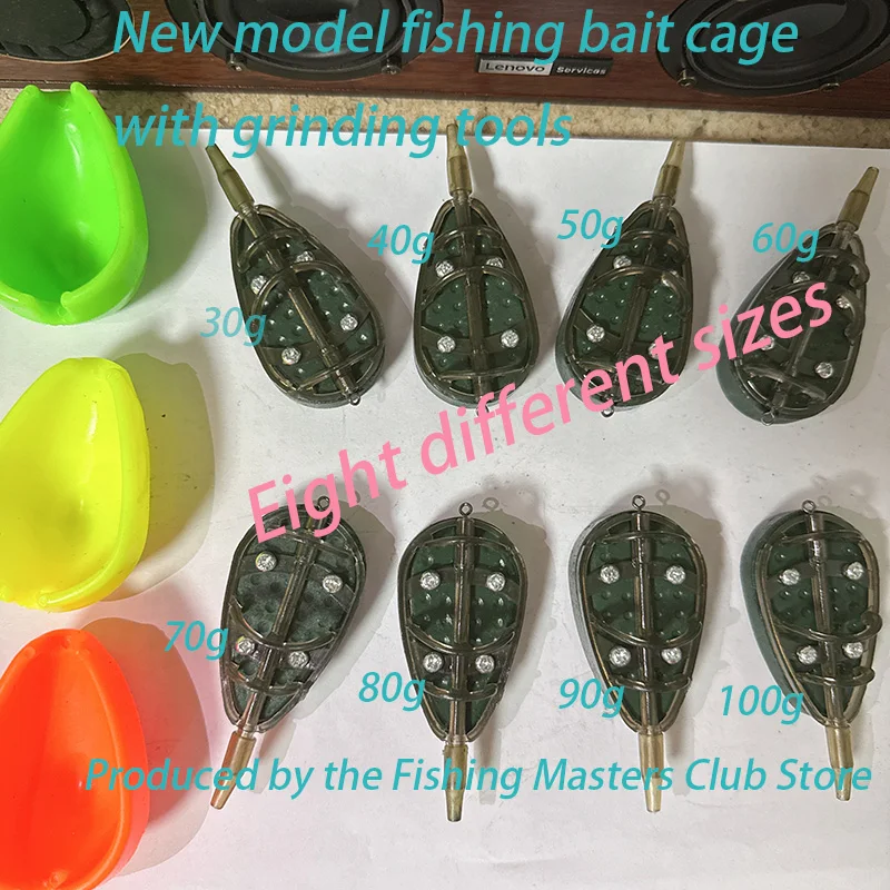 Hochwertiges Karpfenangelköderkäfig-Set, Gewicht 30 G/1,05 Unzen – 100 G/3,53 Unzen in verschiedenen Größen, inklusive Köderkäfig, Blei-Sinker und Köderbox-Zubehör. Angelköderkäfig, Angelblei-Sinker,