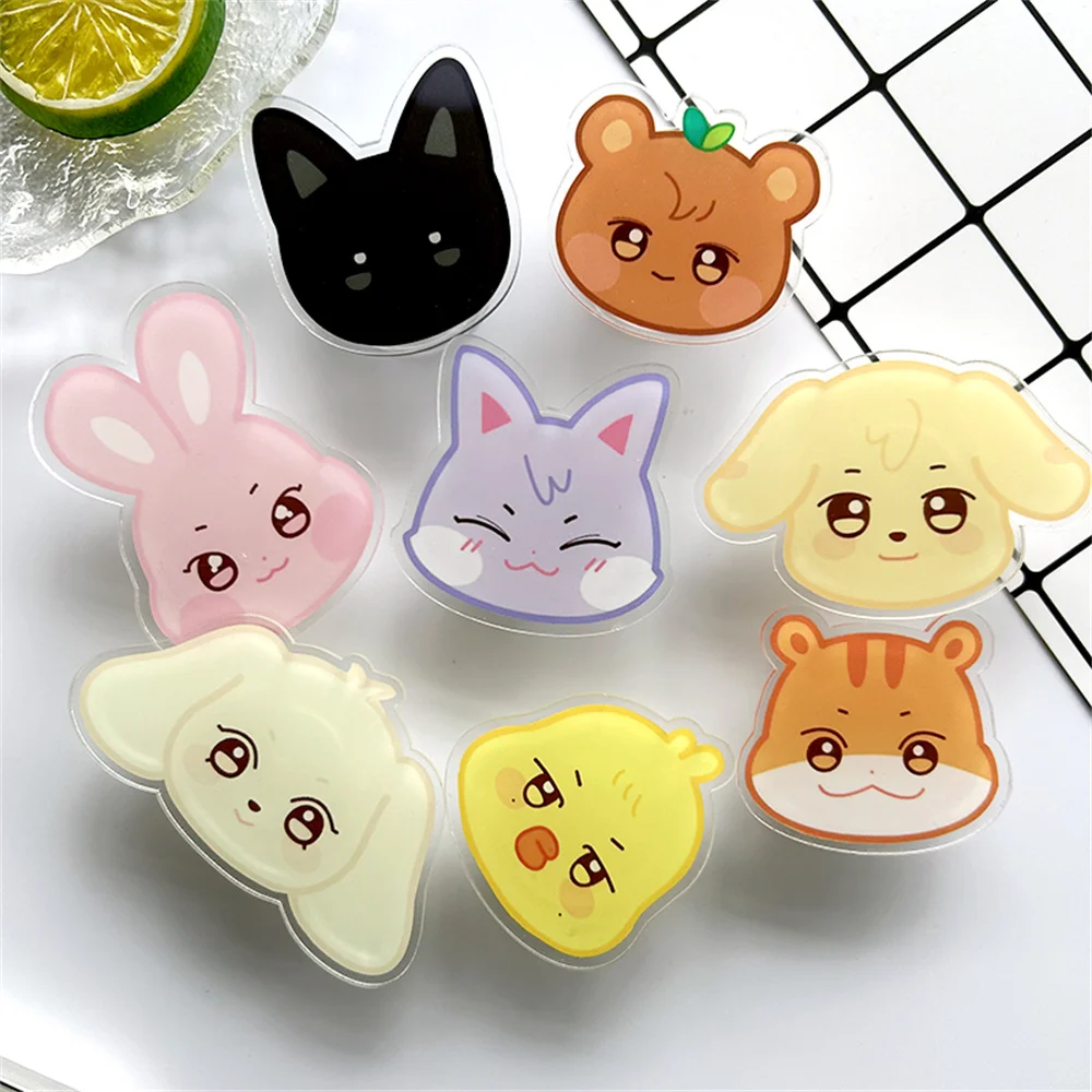 8Pcs/Set KPOP ATEEZ Cartoon ANITEEZ Acrylic Phone Stand Mingi Wooyoung San Cute Bear Cat Rabbit Ring Finger Grip Boys Gils Gifts