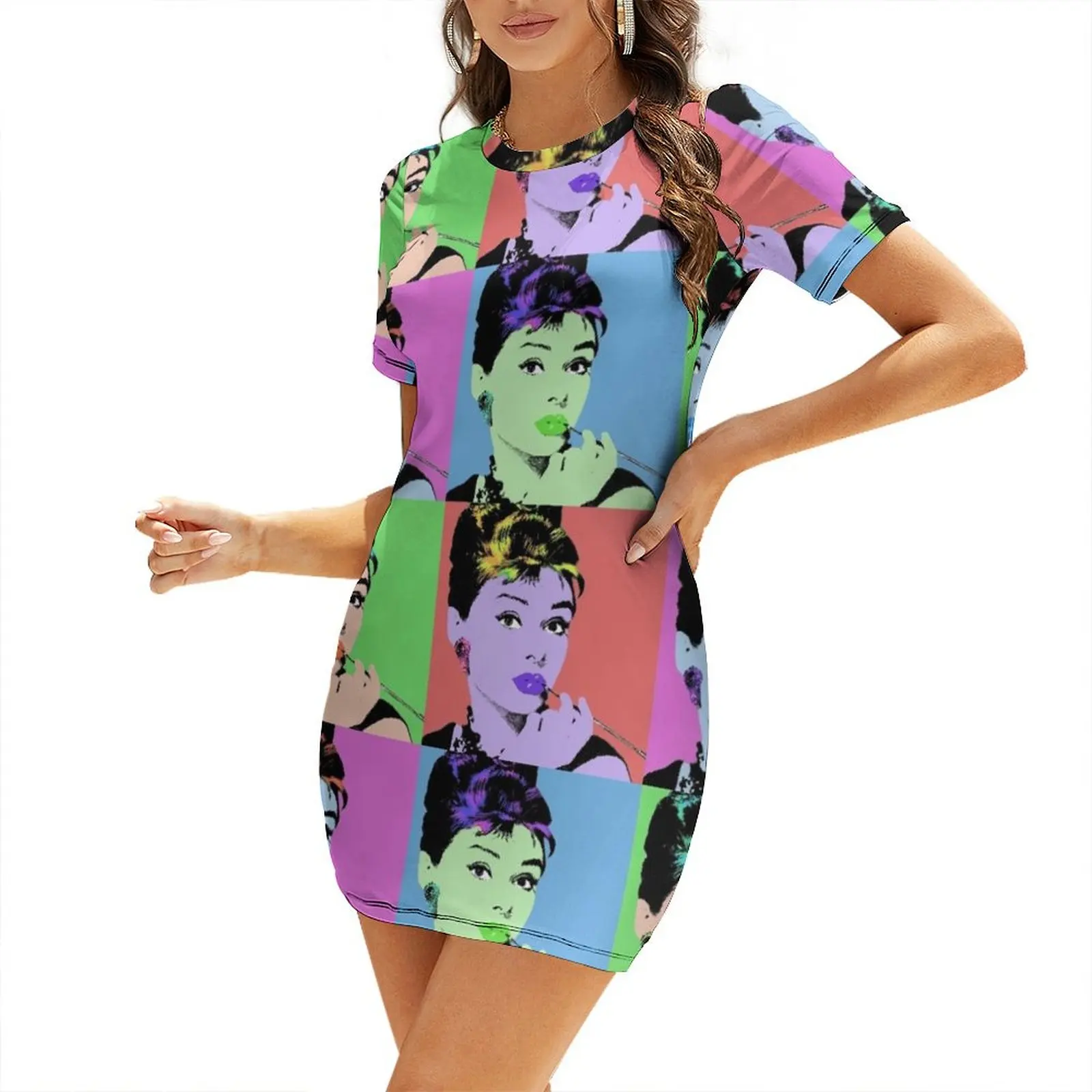 

Audrey Hepburn POP Collage #2 Short Sleeved Dress beach outfits for women ladies dresses for women 2025 Dress