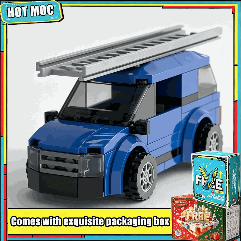 83 Parts Blue Service Utility Car With Ladder Model Building Blocks Set DIY Creative Assembly Educational Collection Toy Gifts