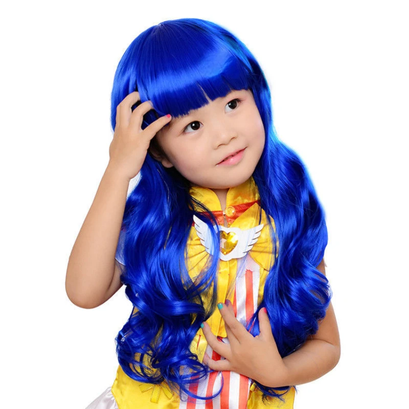 Kids Blonde Red Blue Purple Wigs Baby Golden Hair Accessories Aureate Stage Performances Toupee Children Head Covering for Girls