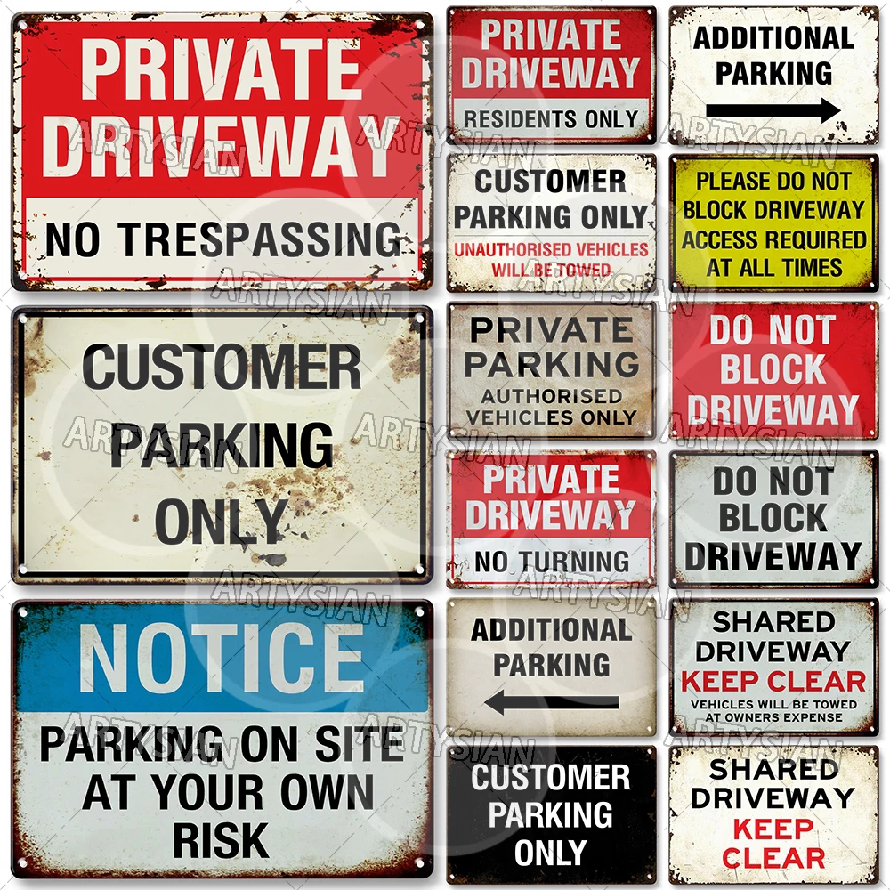 Restricted Parking Warning Metal Sign Private Driveway No Blocking Guest Customer Reserved Parking No Idling Private Parking