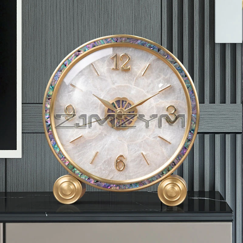 Vintage Analog Clock, Brass Shell Silent Desk Clock, Battery Operated Clock Auto Timing for Table, Bedroom, Bedside, Living Room