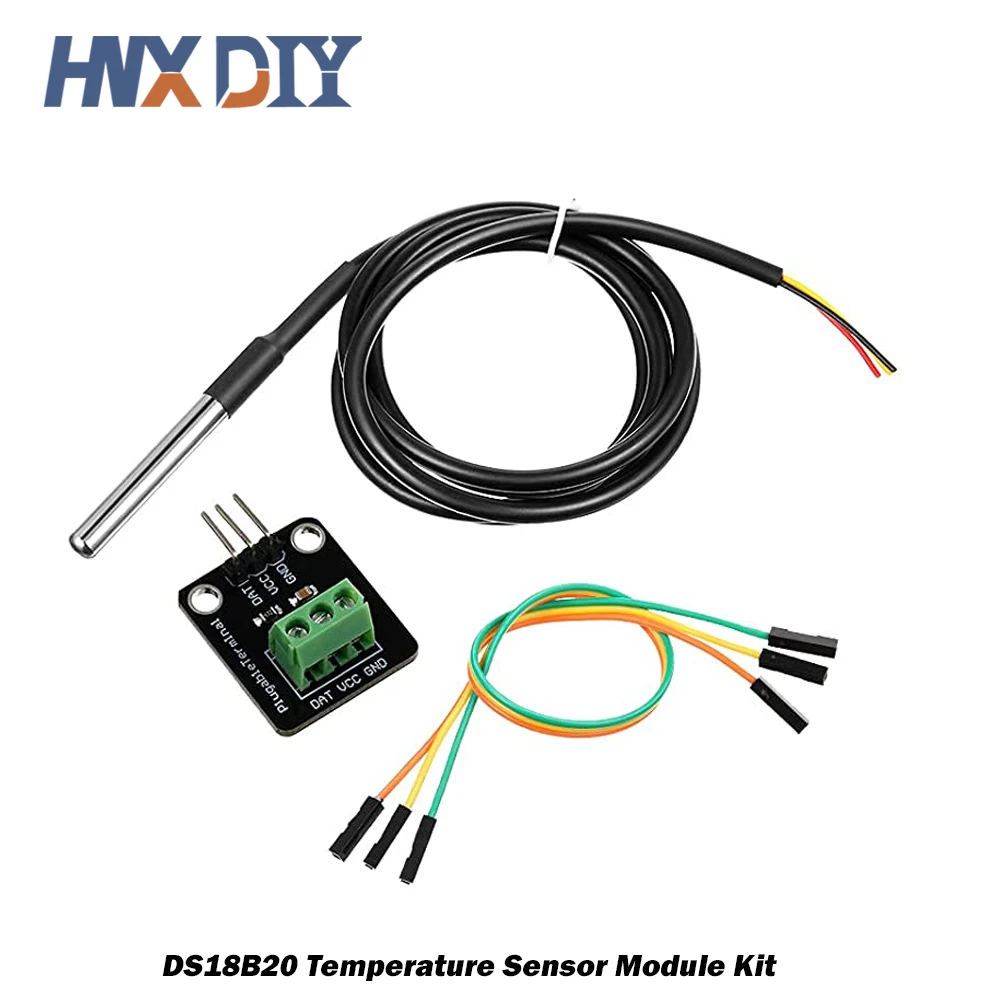 DS18B20 Temperature Sensor Module Kit Waterproof 100CM Digital Sensor Cable Stainless Steel Probe Terminal Adapter For Arduino