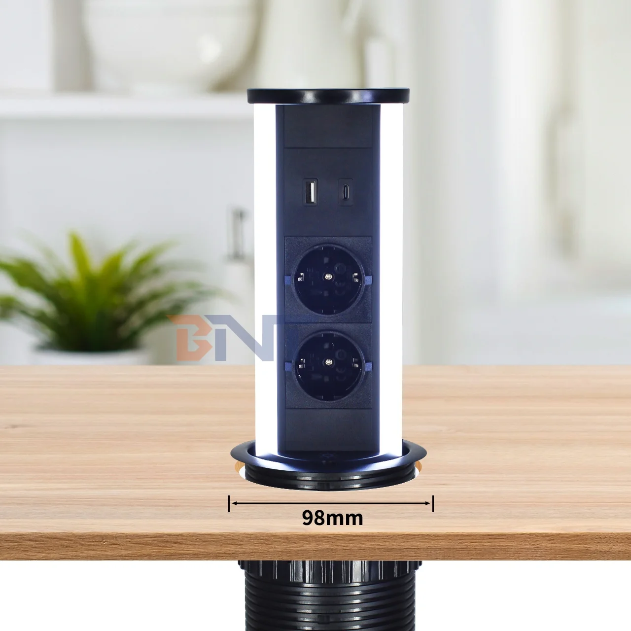 BNT 98mm Hole Pneumatic EU Power Socket Usb A+C Pop up Desktop Socket for Meeting Table Tabletop