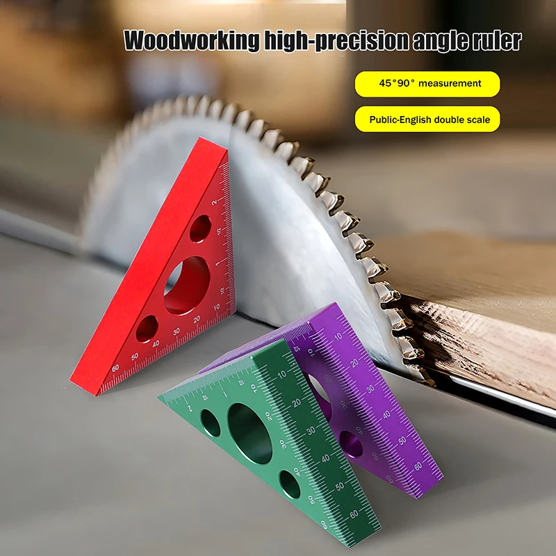Expert Woodworking Aluminum Alloy Right Angle Ruler; Precise 45/90 Degree Marking Tool; Carving Square