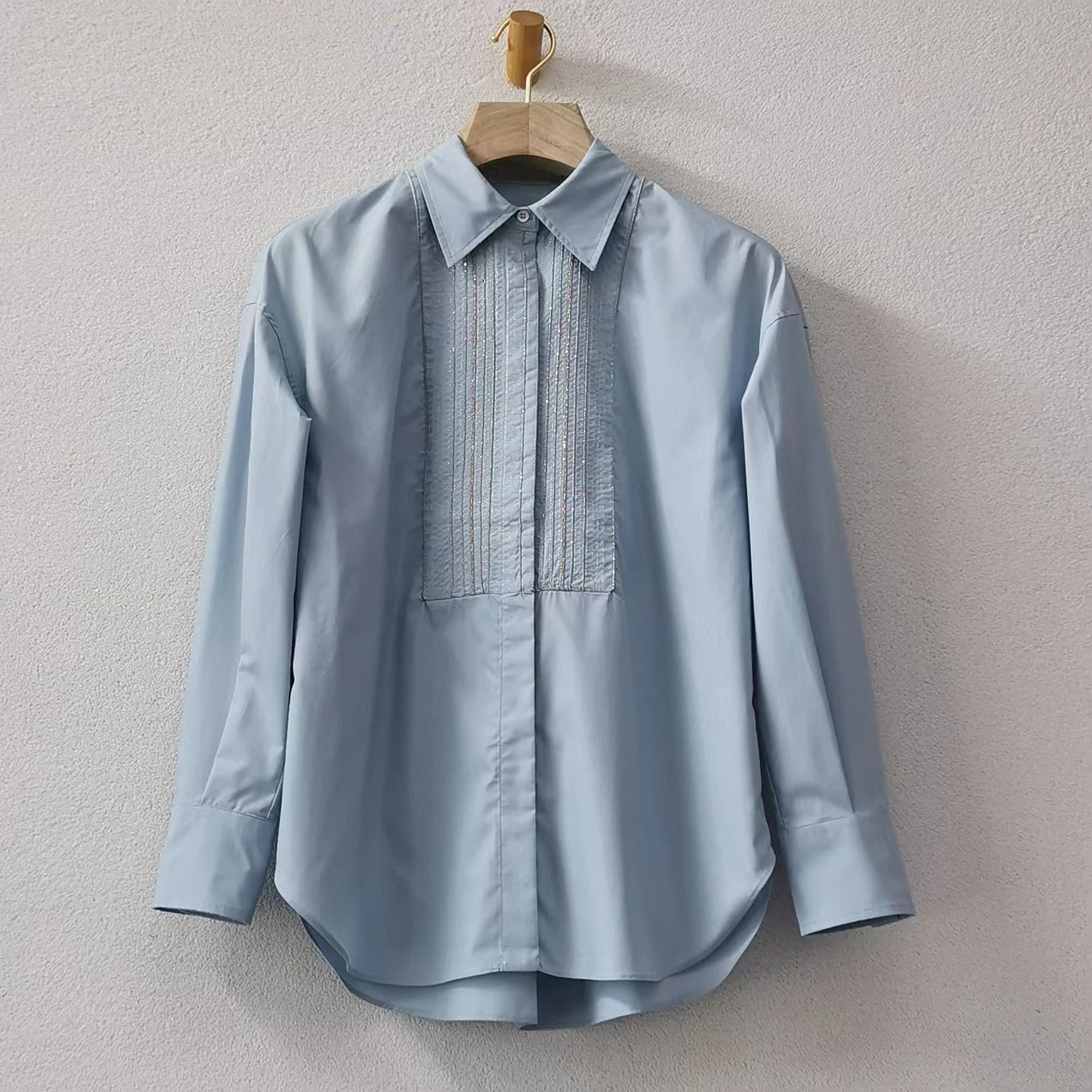 High Quality Cotton Rayon Blend Embellished Office Style Shirt