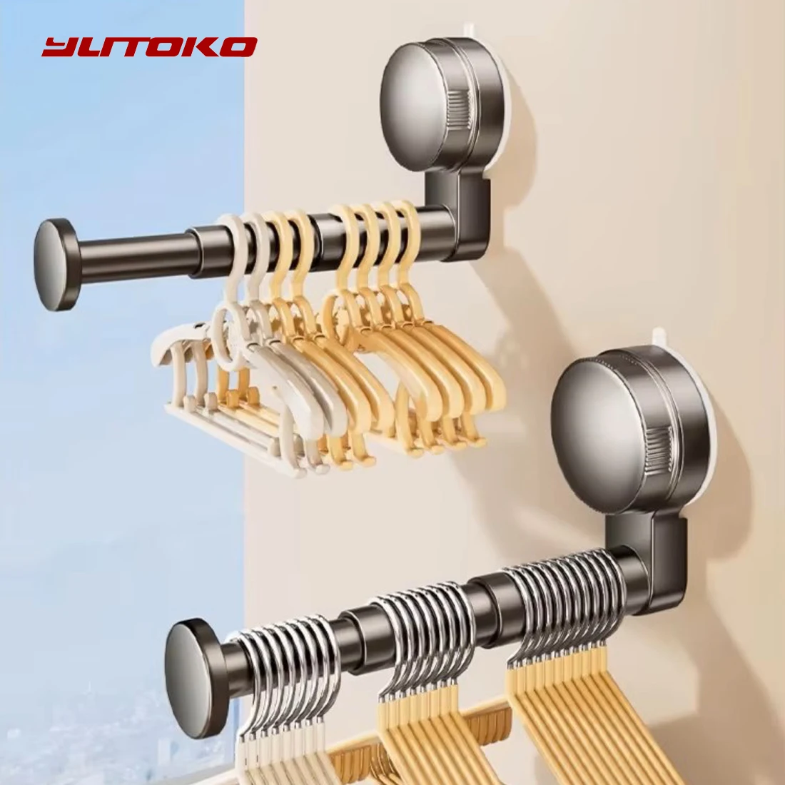 

YUTOKONo-Drill Hanger Storage Rack Suction Cup Installation,Folding Rack Retractable Adjustable Length Home Use Hanger,Container