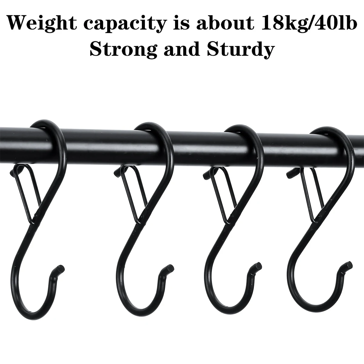 12Pcs S-Shape Hooks with Safety Buckle Heavy Duty Black Closet Hooks Kitchen Pot Rack Hooks Multi-function Metal S Hooks