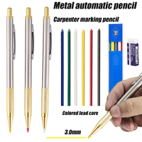 Creative Solid Metal Mechanical Carpenter Pencil 3.0mm Deep Hole Marking Pen Color Drawing Tools Architect Office Stationery
