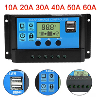 30A 20A 10A Solar Regulator 12V 24V PWM Solar Charge Controller Solar Panel Charger Battery Regulator 5V DC Output