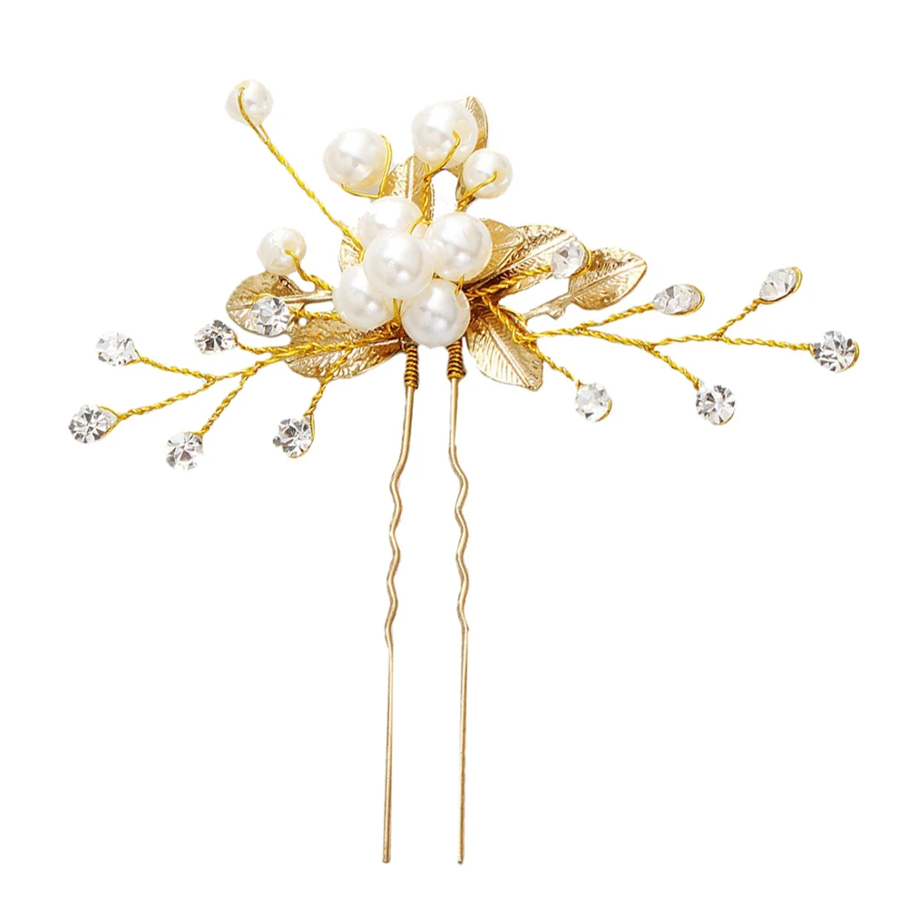 

1 pc Alloy Pearl Flower Bridal Accessory Handmade Wedding Hairpin Golden Durable Lightweight Glittering Jewelry For Women Girls
