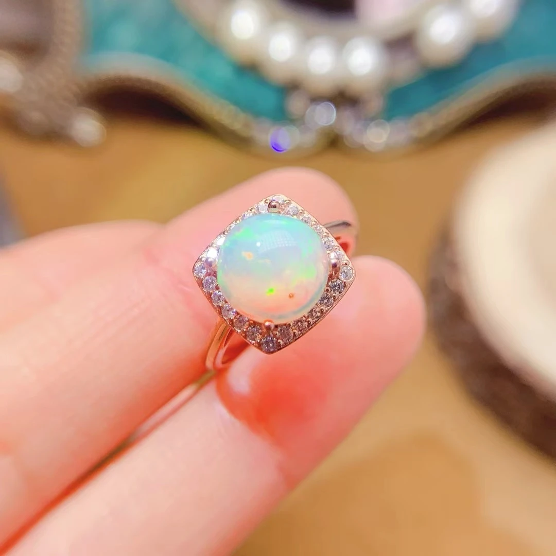 KJJEAXCMY Fine Jewelry Natural White Opal  Women's Ring S925 Pure Silver Exquisite Inlaid High Clarity Gem Support Testing
