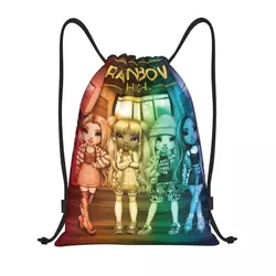 Mochila personalizada de arcoíris con cordón alto para hombres y mujeres, bolsa deportiva para gimnasio, animación de dibujos animados, paquete de compras