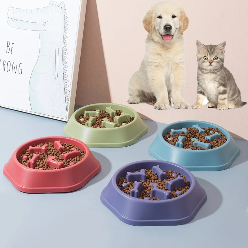 Pet Slow Food Bowl Cat/Dog Large Capacity Food Bowl to Relieve Anxiety, Anti-Choking, Non-Slip and Anti-Overturning Colored Bowl