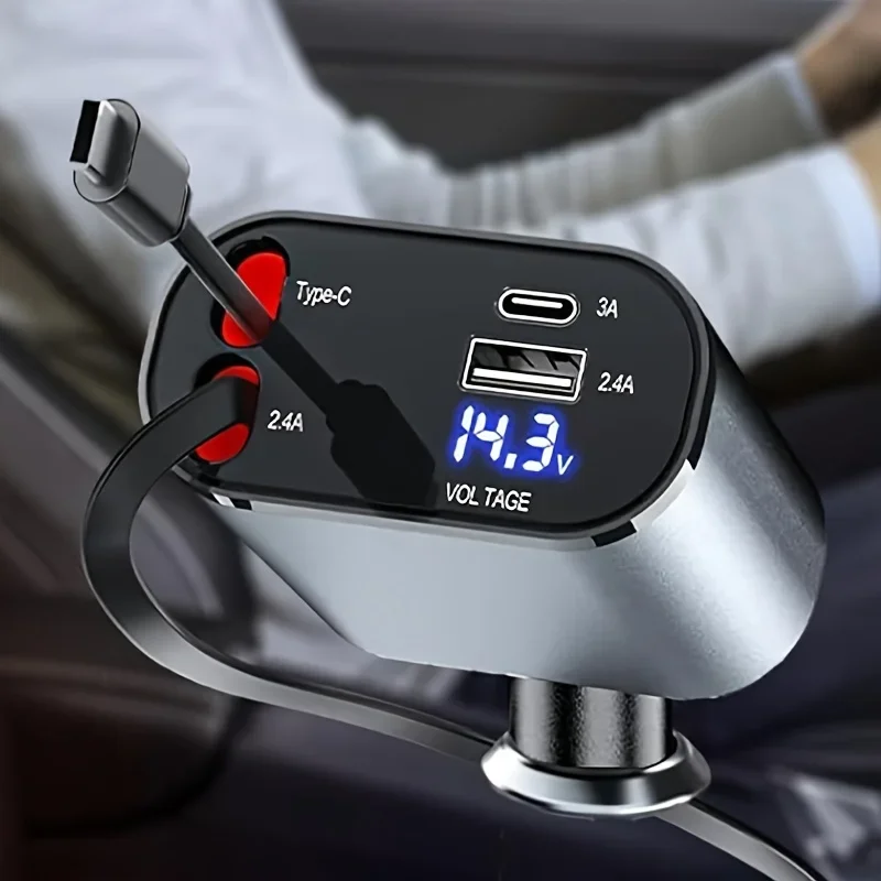 Fast and Reliable Retractable Car Phone Charger with Super Speed Charging for ios and Android Devices - Includes Retractable Cab