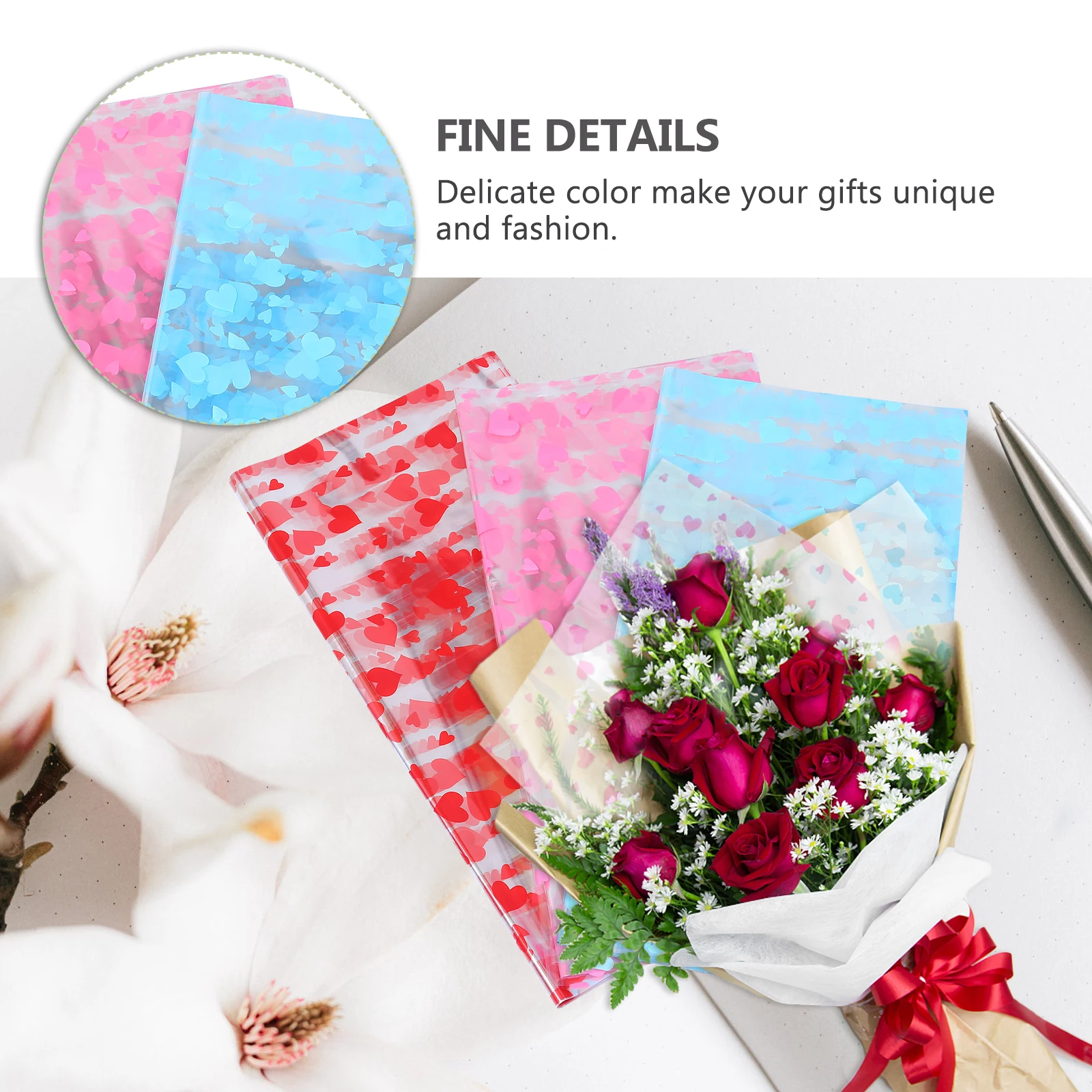 

3 Packs Peach Heart Glass Gift Packaging Paper Beautiful Wrapping Floral DIY Sturdy Eco Friendly Kitchen Bar Supplies Birthday