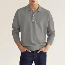 Polo de manga larga para hombre, Jersey informal holgado con botones, Tops Vintage que combinan con todo, Color sólido, primavera y otoño, 2024