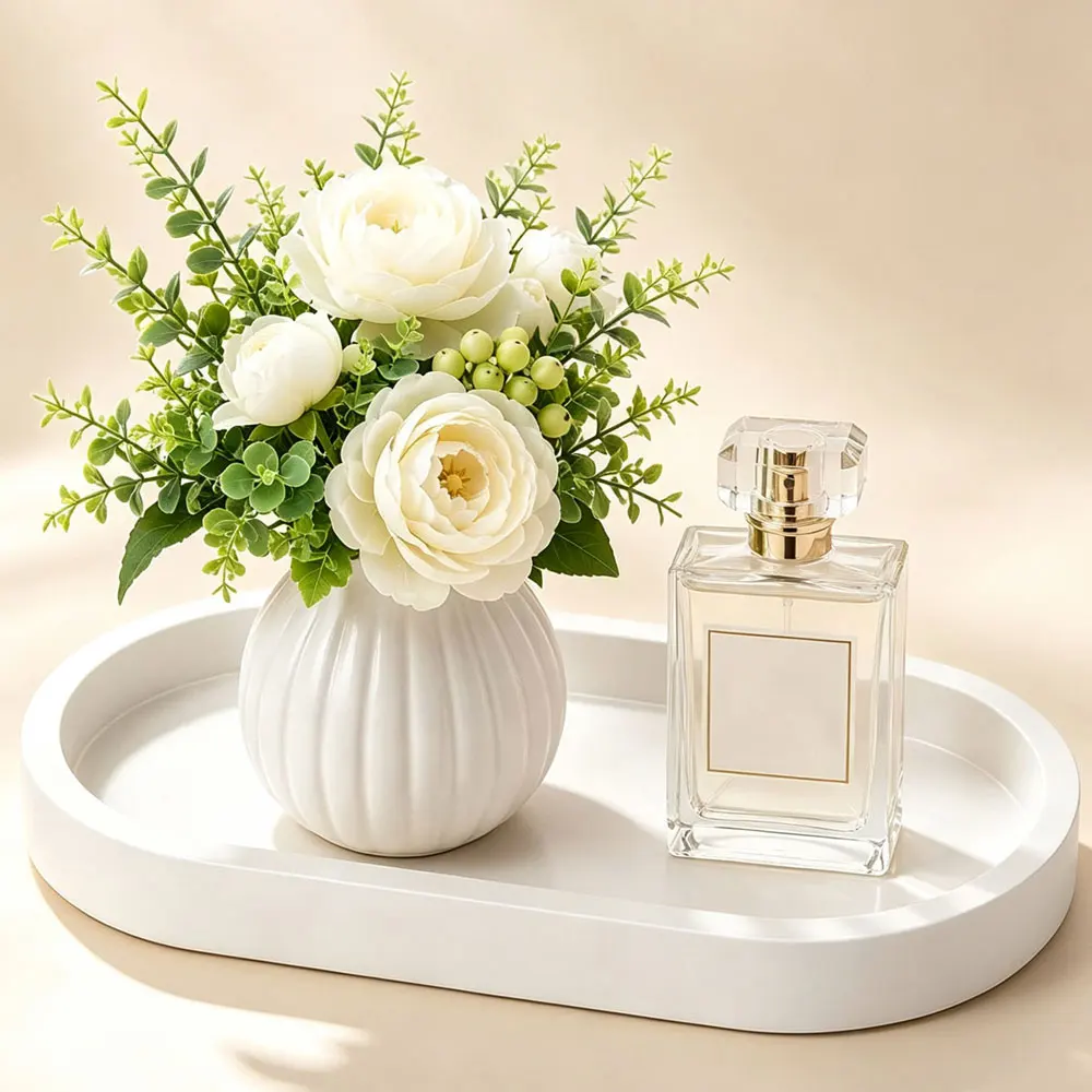 White Silicone Vanity Tray Organizer For Countertop Catchall Candles Jewelry Perfume Tray Bathroom Decorative Tray