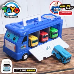 Cartoon Tayos The Little Bus Container Truck Storage Box Parking Set With 3 Pull Back Mini Car Toys For Children Birthday Gifts