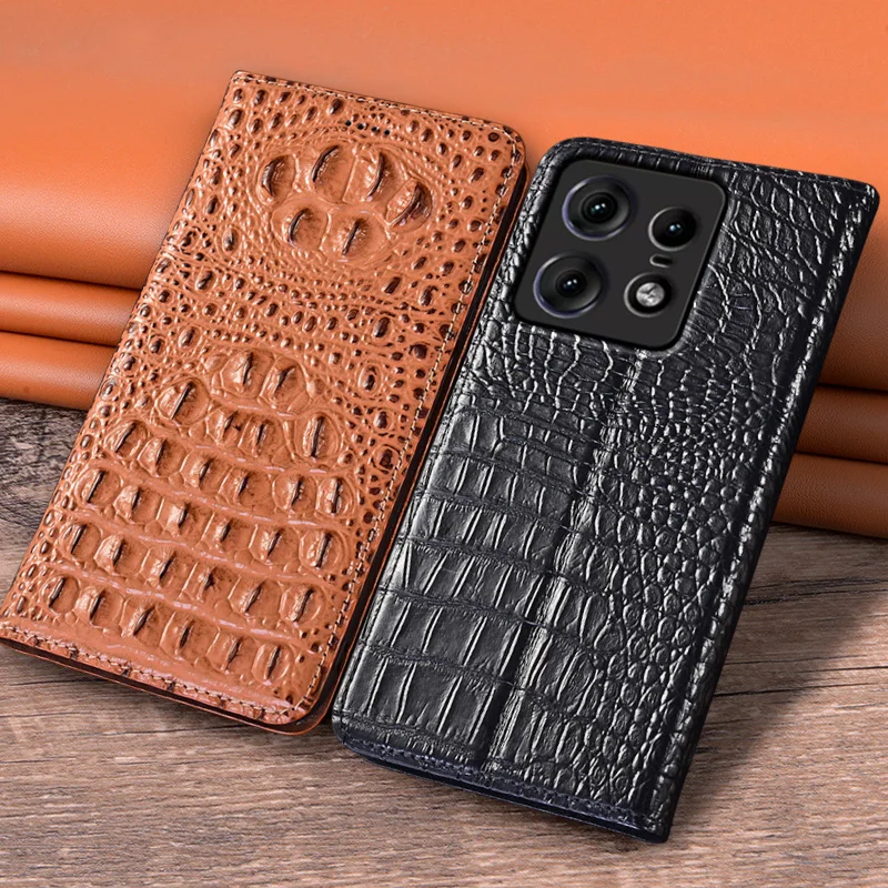 

Flip Case For Motorola Edge 50 Pro Ultra Fusion Neo 5G Cowhide Genuine Leather Magnetic Cover 3D Crocodile Claw Wallet Cases