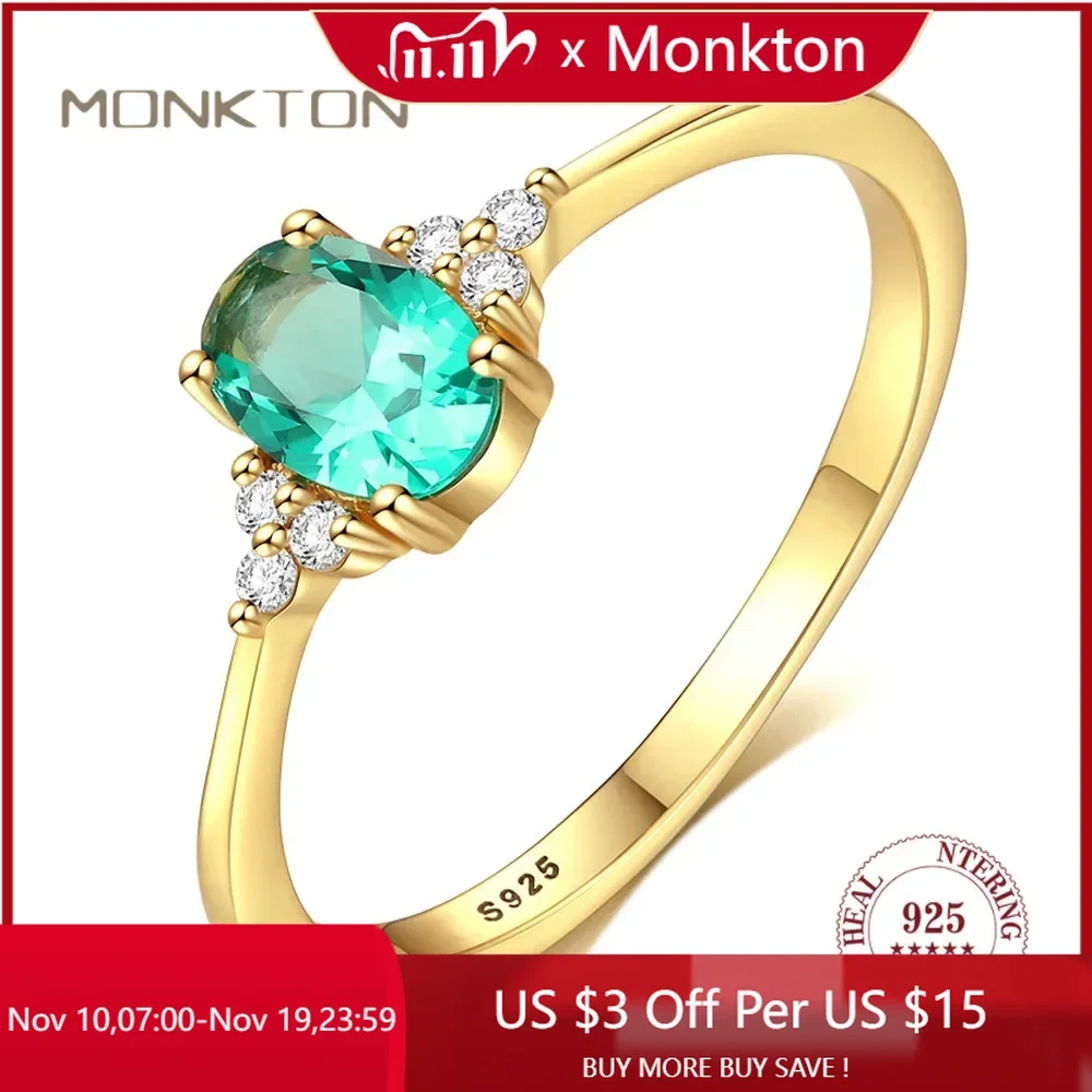 

Monkton 925 Sterling Silver Green Stone Zircon Rings for Women Luxury Wedding Ring Classic Party Gift Fine Jewelry Anillo