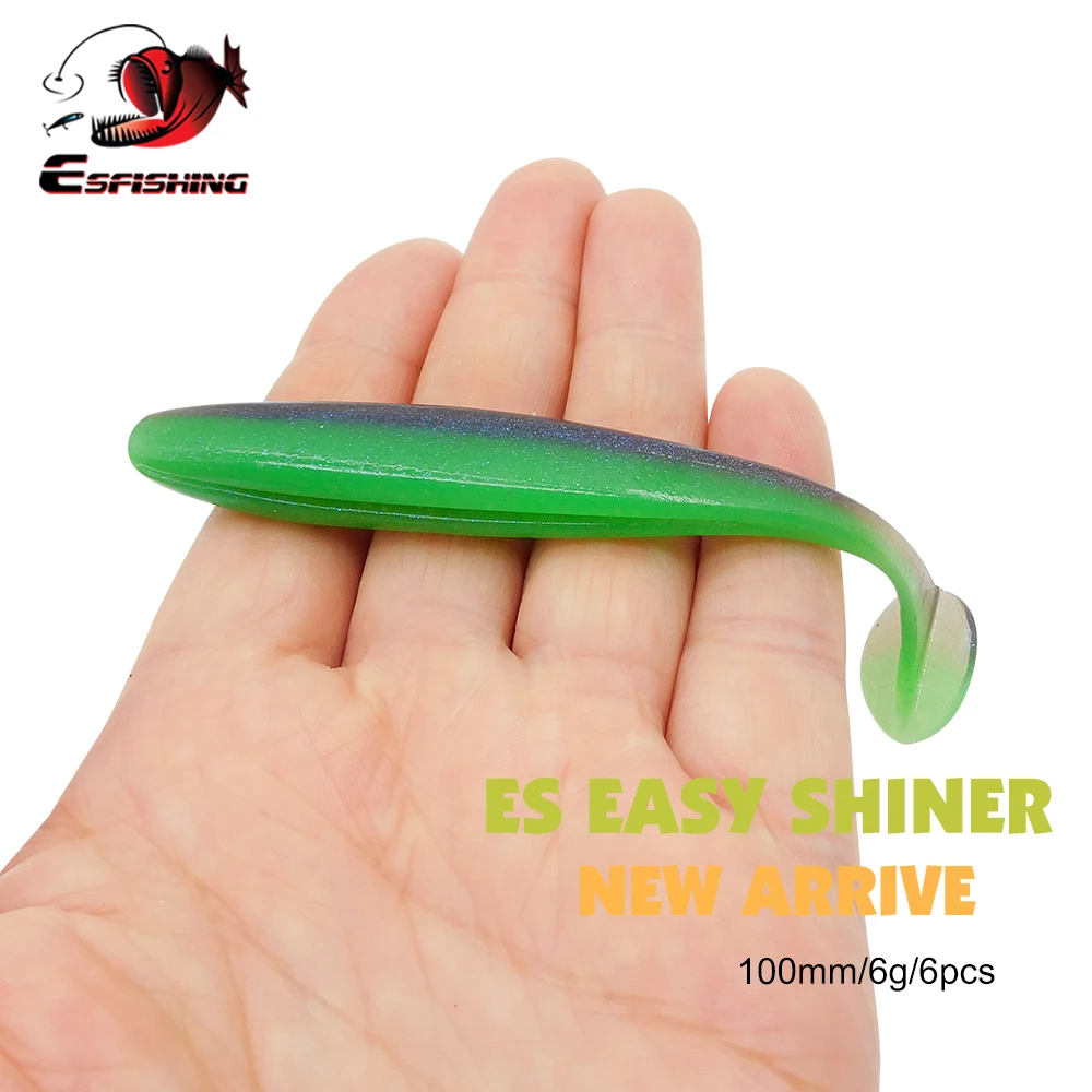 

ESFISHING 2023 New Soft Lure Super Easy Shiner 100mm 6pcs T tail Shad High Quality professional Saltlure Pesca Fishing Baits