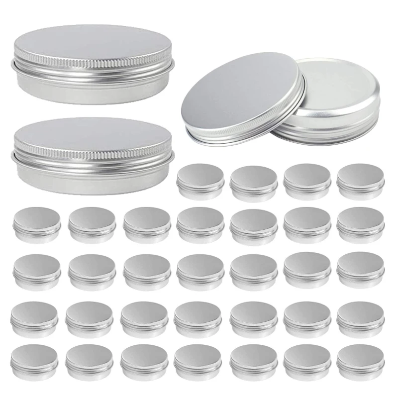 5-50Pcs 5ml-100ml Empty Silver Aluminum Tins Cans Screw Top Round Candle Spice Tins Cans with Screw Lid Containers