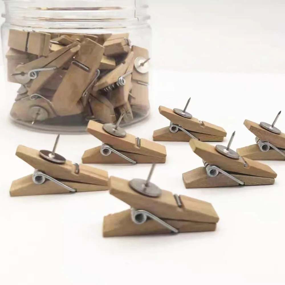 50Pcs/Box Stationery Wooden Clips Push Pin Decorative Colorful Blackboard Push Pins Convenient Durable Thumb Tacks Cork Board