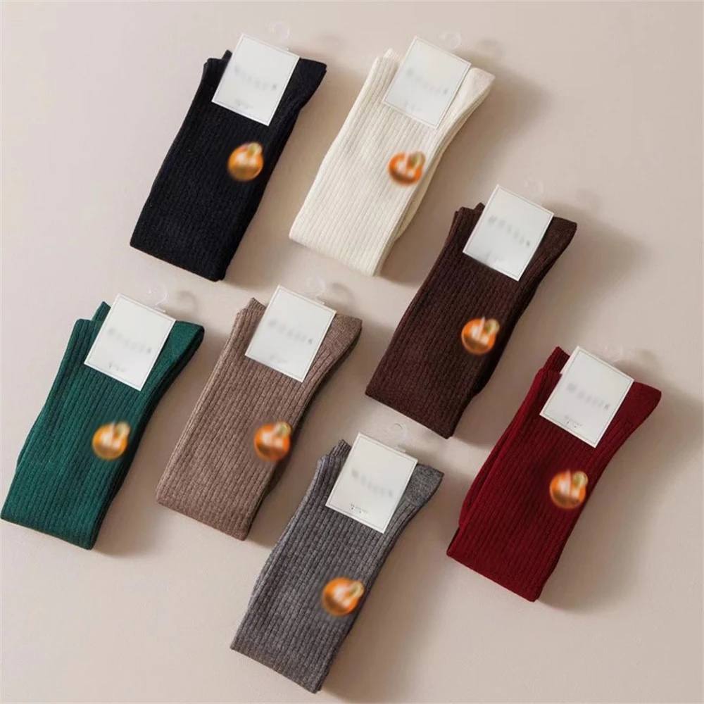 Japanese Lolita Wool Blends Knee High Socks Women's Autumn Winter Warm Calf Stockings JK Uniform Solid Color Mid-tube Leg Warmer