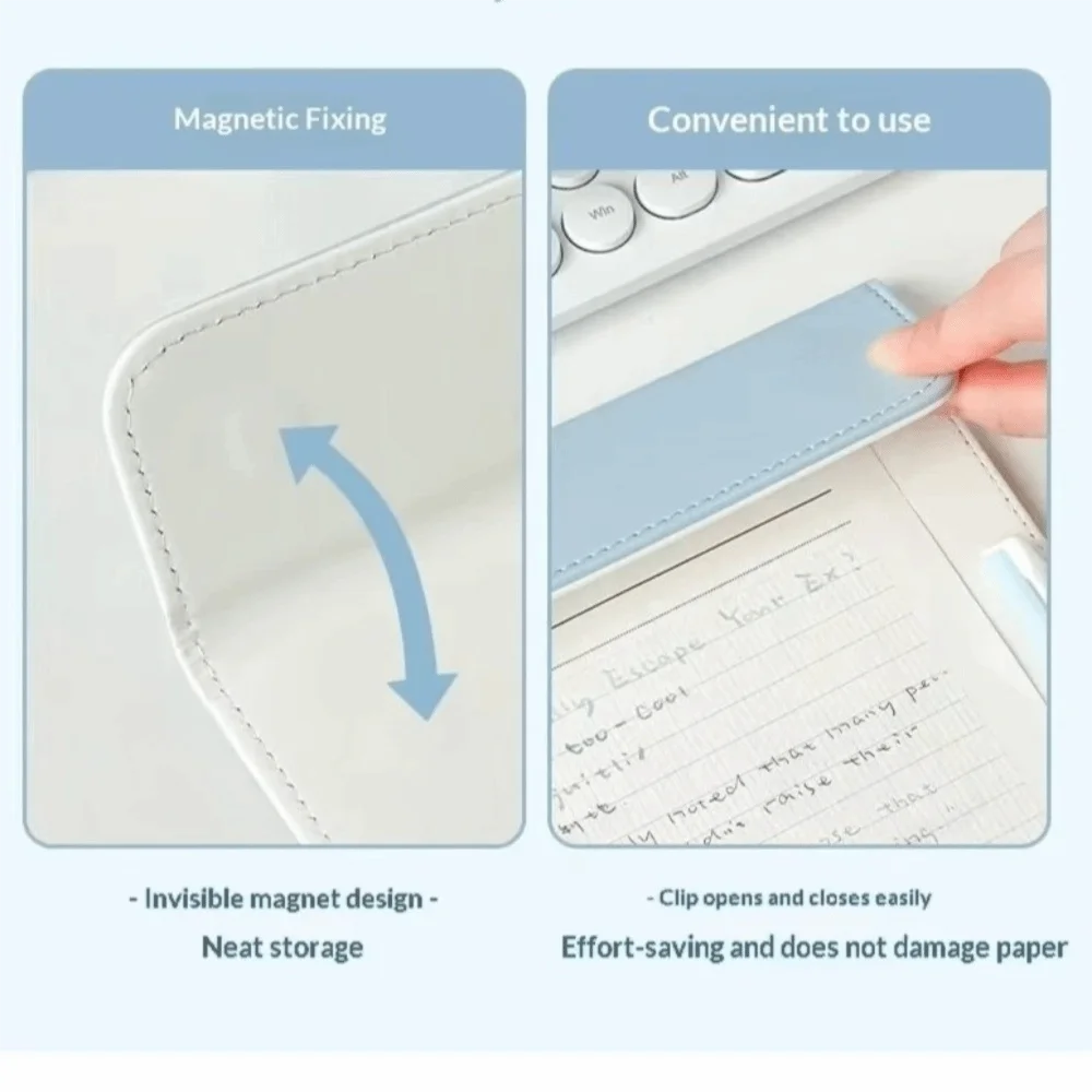 A4 size Leather Clipboard Magnetic Closure Contrast Color A4 Clipboard Single Clip PU Leather Test Paper Holder Business Meeting