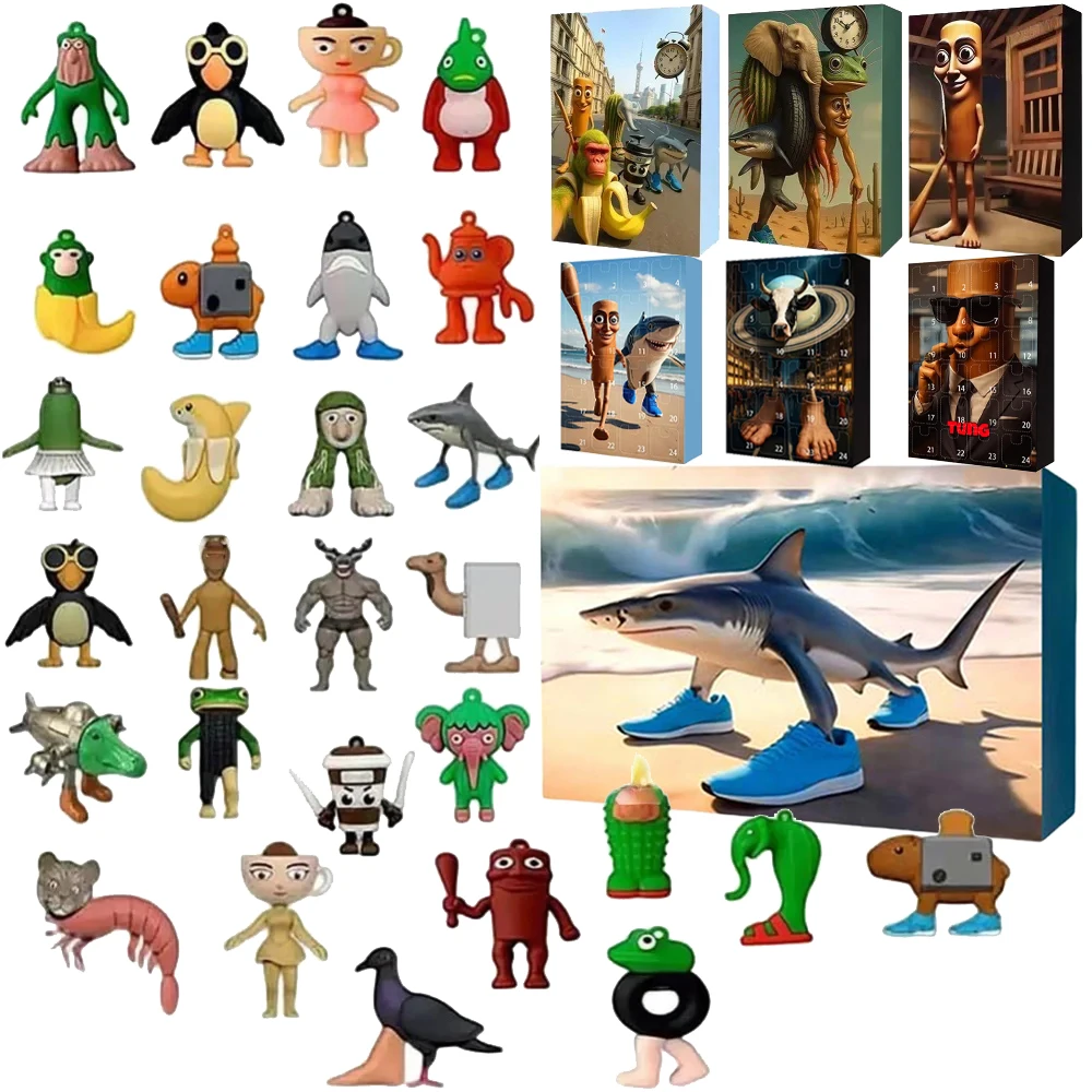 Calendario de Adviento italiano Brainrot, caja ciega Tung Sahur Tralalero, calendario de cuenta atrás de Navidad de 24 días, decoraciones navideñas