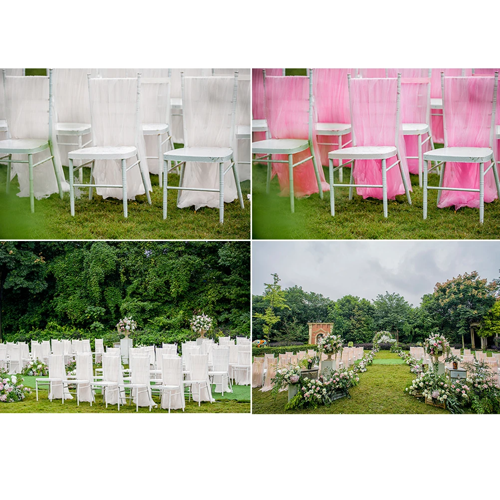 

2 pcs Tulle Chair Cover Mesh Tutu Skirt Slipcovers Bow Tied Elegant High End Wedding Baby Shower Decor Khaki Easy Install Water