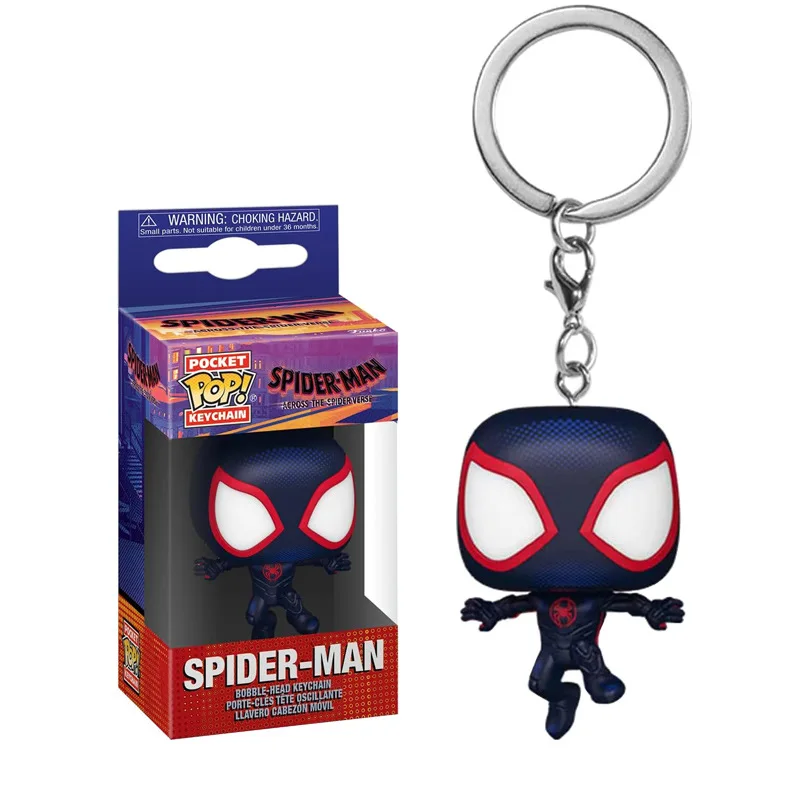 Cute Funko Spider-Man Pop Keychain Anime Figure Gwen Stacy Model Miles Morales Toys Collect Backpack Decoration Christmas Gifts