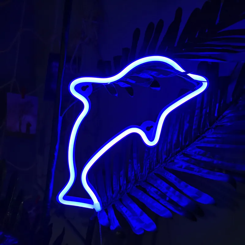 LED Dolphin Neon Sign Lights For bedroom Wall Originality Battery USB Night Lamp Birthday Gifts Home Christmas Party Room  Decor