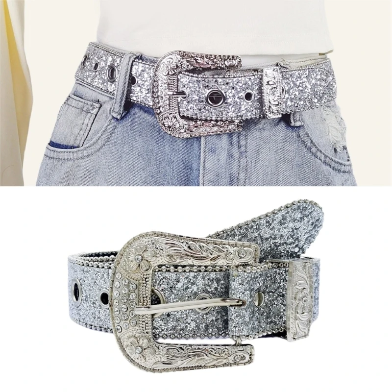 

Full Sequins Waist Belt for Teen Adult Delicate Waist Belt Fashion Belts Diamond Adjust Pin Buckle Belts for Nightclub