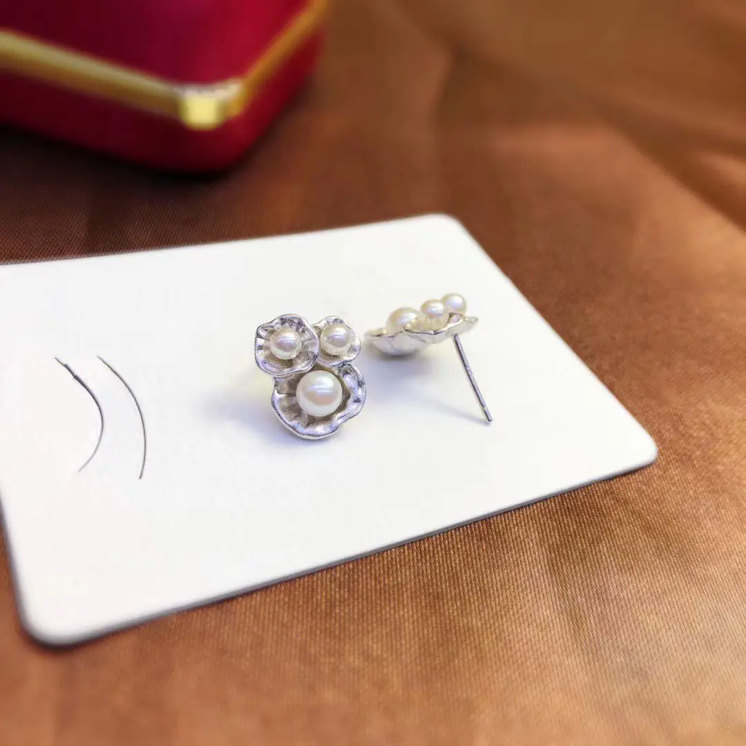 Wholesale S925 Sterling Silver Earrings Mount Findings Settings Base Mounting Parts Accessory for 3-5mm Pearls 5 pairs/lot