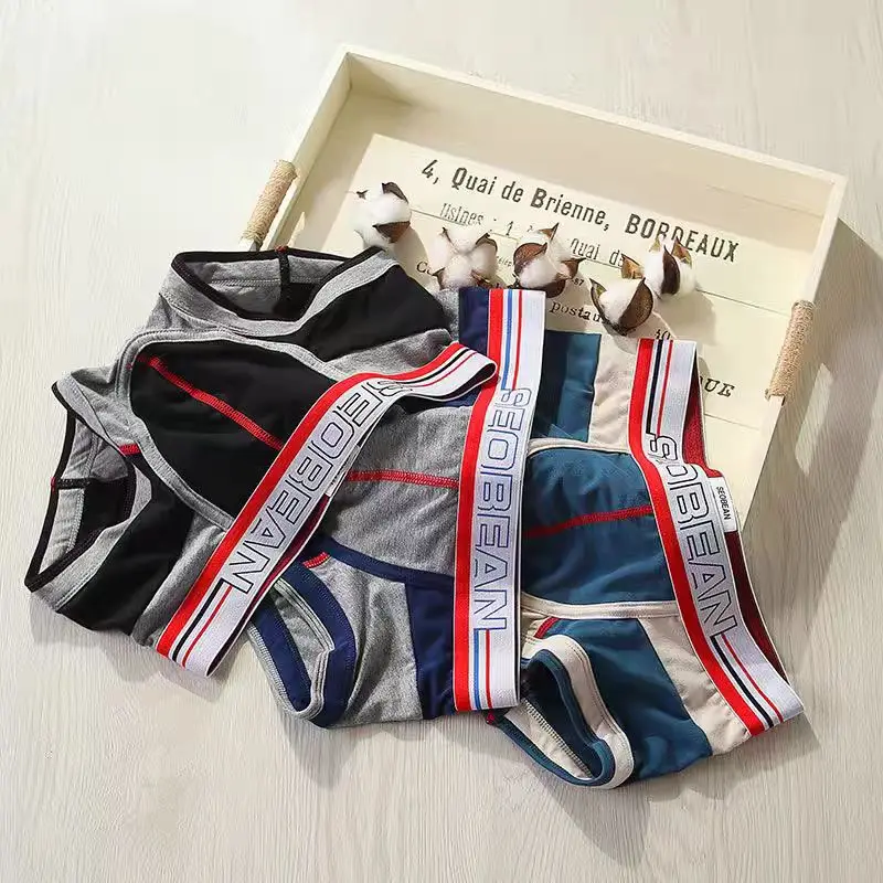 Men\'s Cotton Vintage Boxer Shorts Low-rise Underwear Patchwork Boxers 3 colors