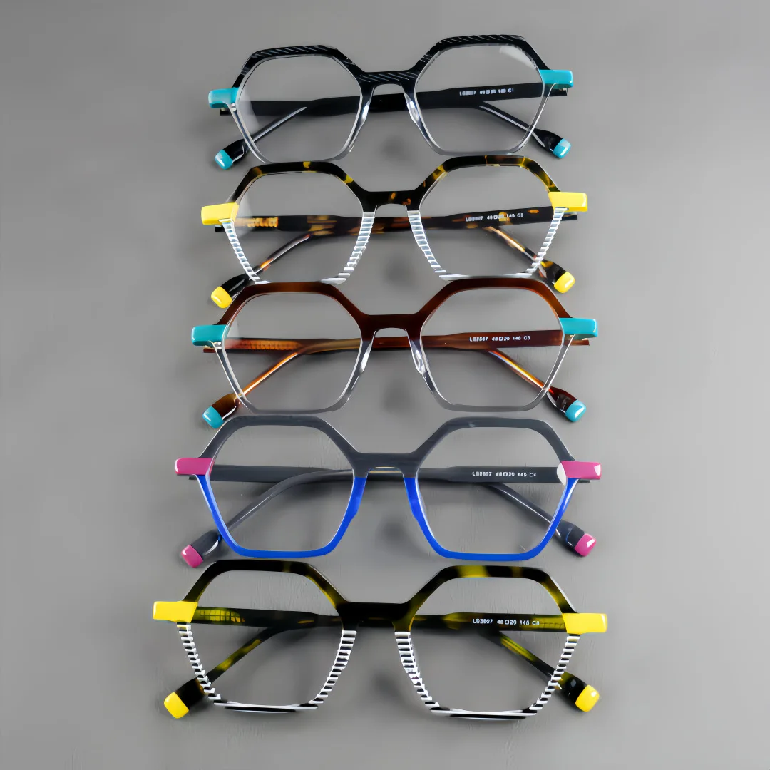 

Thin Acetate Multi-color Eyeglass Frame Women Optical Prescription Glasses Fashion Polygonal Men Myopia Reading Retro Eyewear