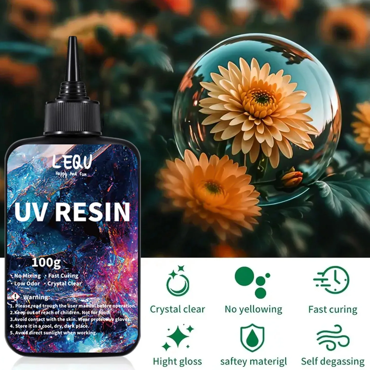 100g UV resin transparent hard upgraded version, crystal clear epoxy resin premix, UV curing resin for handmade jewelry making