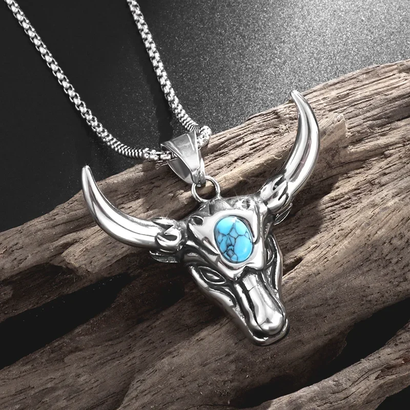 Retro Bull Head Necklace Pendant Men's Personality Hip-Hop Trendy Versatile Sweater Chain Accessories Pendant Street