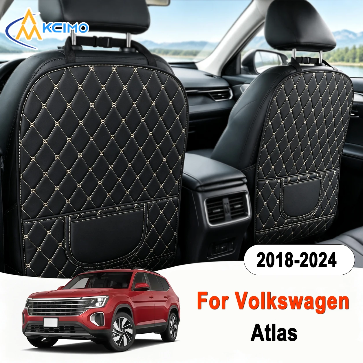 Kick Mat For Volkswagen Atlas 2018-2024 Backseat Protector Cover PU Leather Rear Seat Cover Guard Auto Interior Accessories