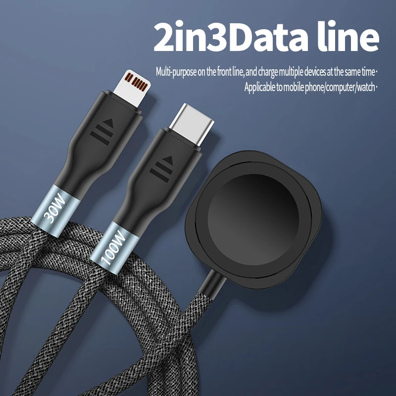 كابل شاحن لاسلكي مغناطيسي 3 في 2 USB C ينطبق على شحن الساعة، سلك متعدد الوظائف لهاتف iPhone 17، Samsung Galaxy S20