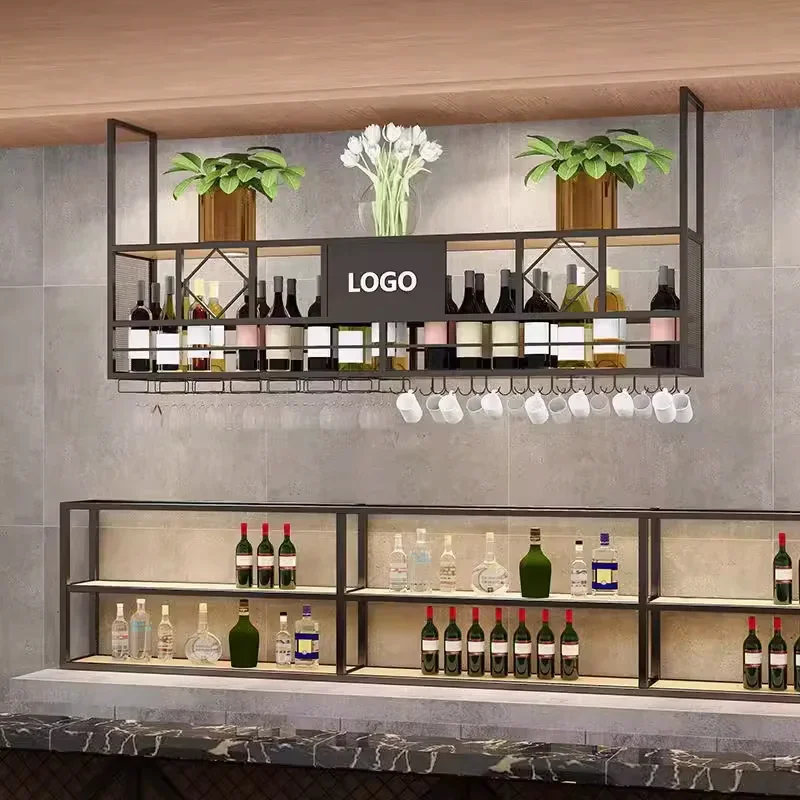 

Holder Storage Liquor Wine Rack Kitchen Wall Mounted Holder Cellar Bottle Wine Cabinets Hanging Industrial Meuble Vin Furniture
