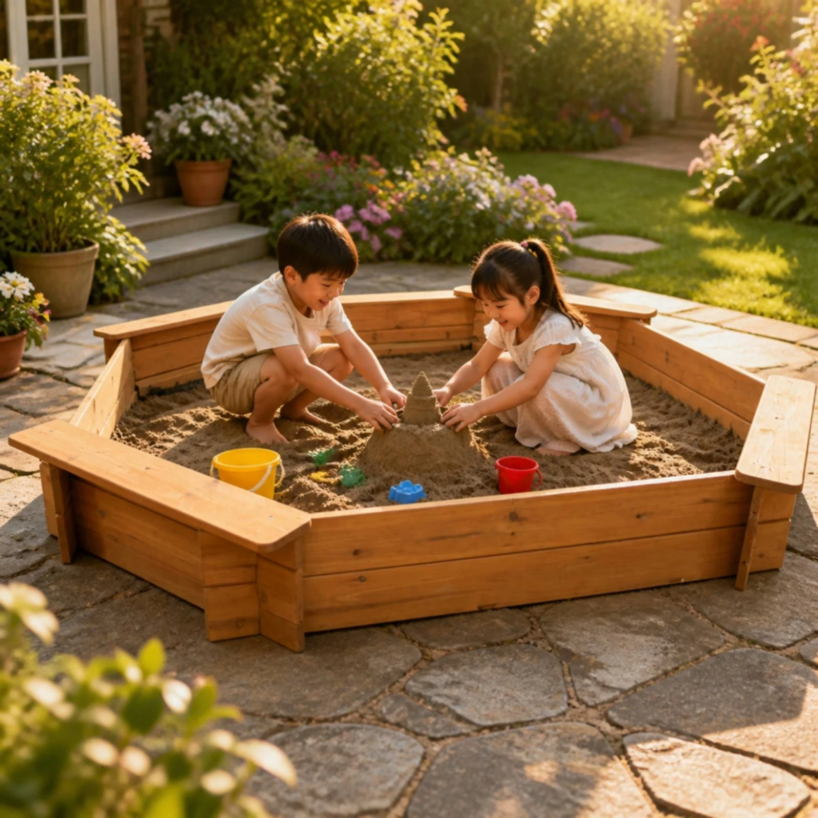 Octagonal Sandbox with Canopy Nautical Sandbox with Ship Wheel Play Feature Kids Sturdy for Children, Parent-Child Interaction