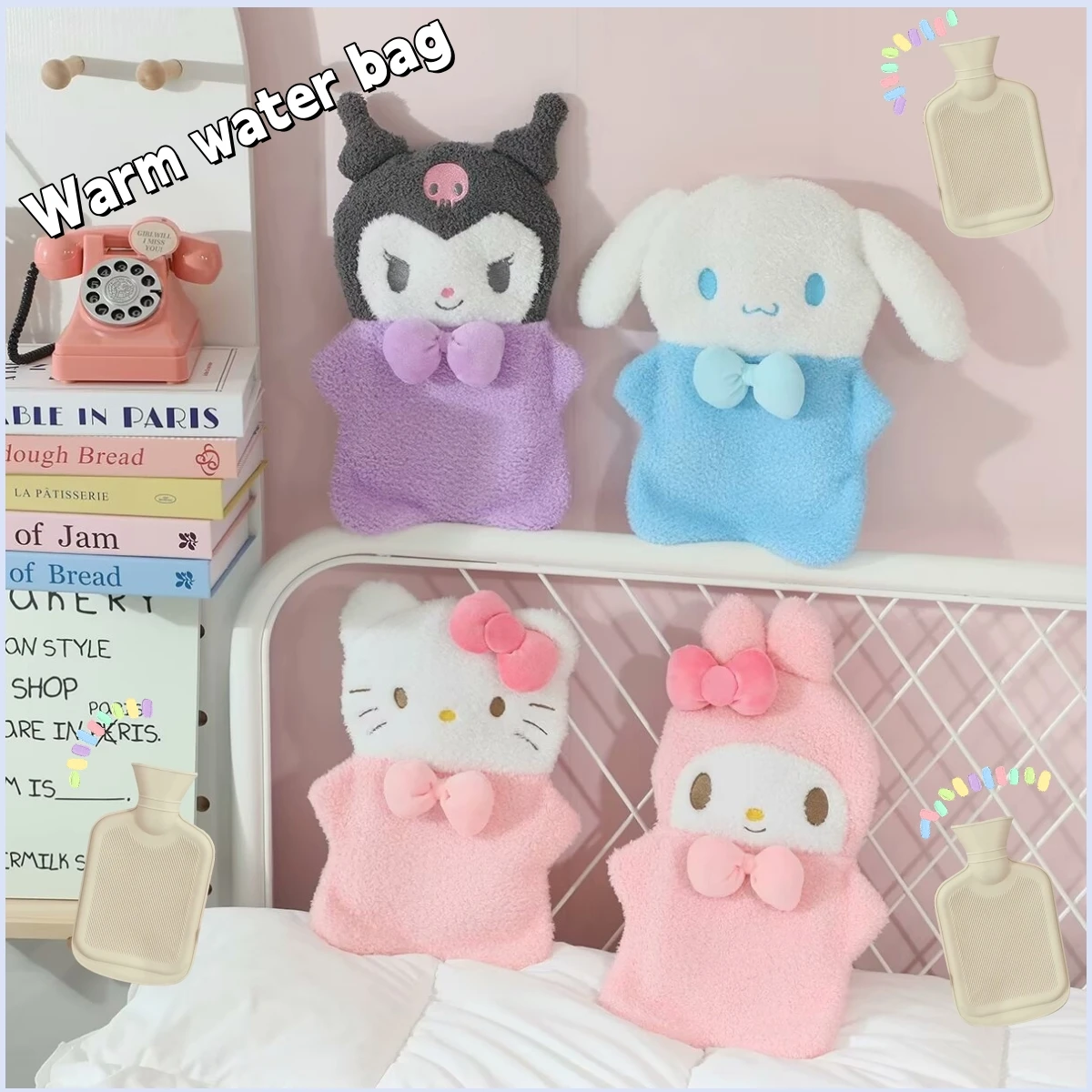 Cute Sanrio Plush Hand Warmer Heat Pack Hello Kitty Kuromi Cinnamoroll My Melody Bag Hot Water Bottle Christmas Gift