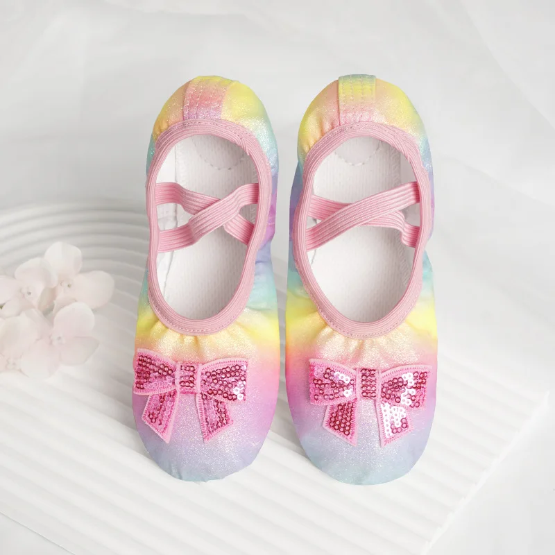 Girl Ballet Shoes Soft Sole Sequin Bow Children Dance Flats Lightweight Breathable Kids Performance Shoe Princess Training Shoes