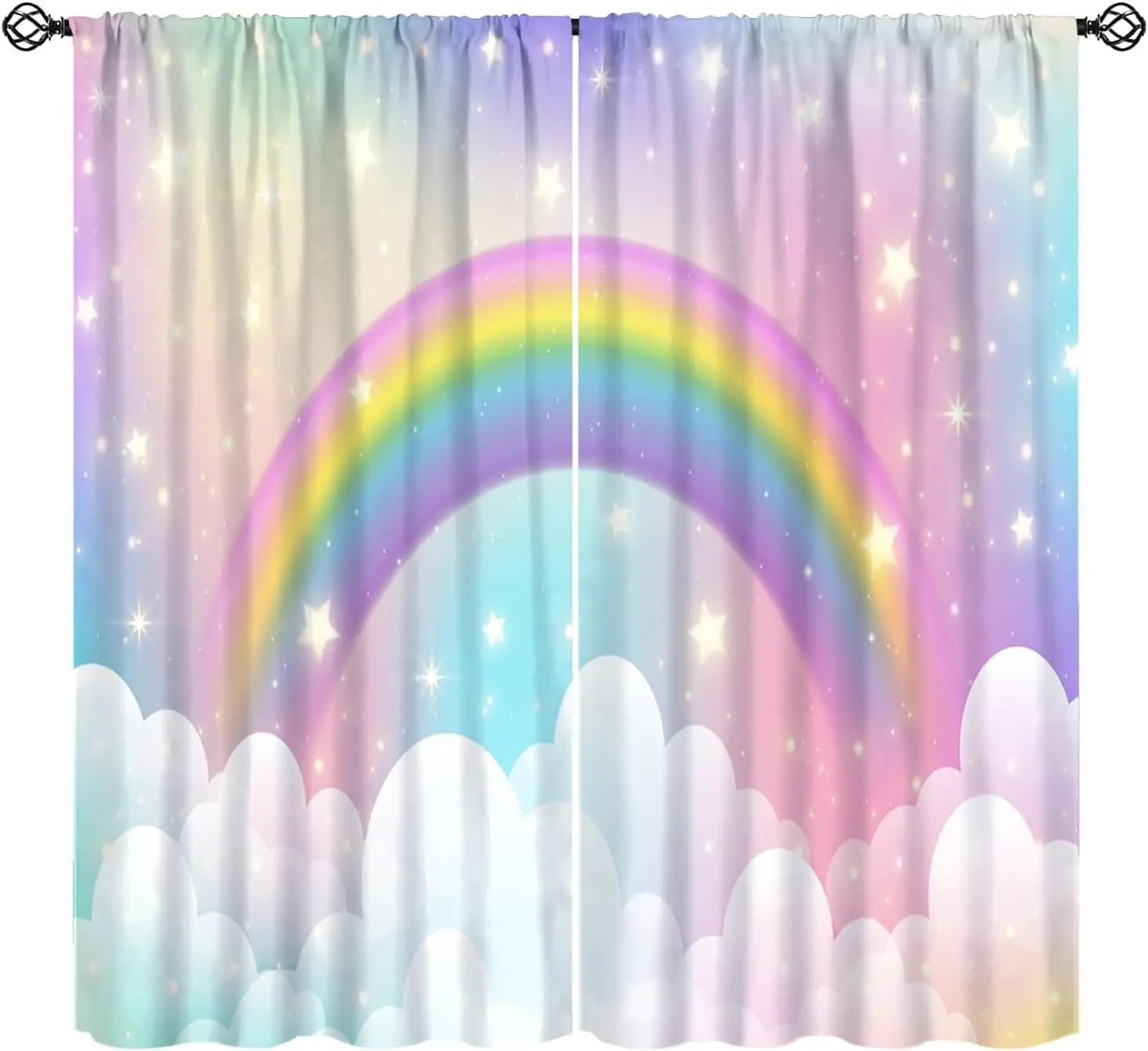 Fantasy Rainbow Curtains, Colorful Cloudy Pink Sky Rainbow Window Treatments, Rod Pocket Thermal Insulated Drapes 2 Panel Sets